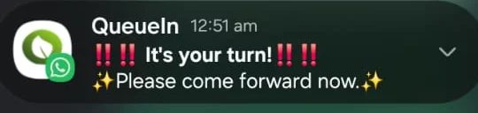 Example opt-in QueueIn WhatsApp turn notification